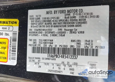 2024 Ford Mustang Gt Fastback z USA, uszkodzony, nr VIN 1FA6P8CF4R5412237